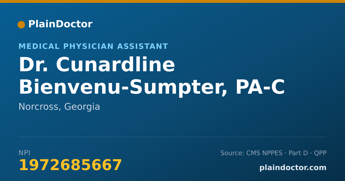 Shareable card for Cunardline Bienvenu-Sumpter, PA-C - Medical Physician Assistant, Norcross, GA