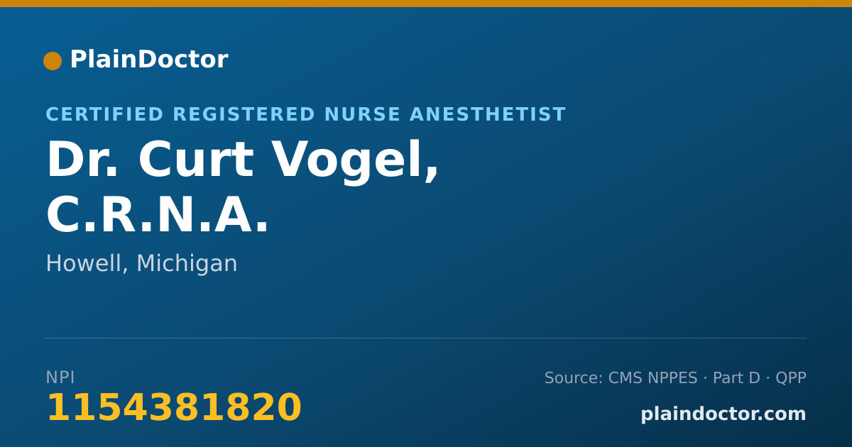 Shareable card for Curt Vogel, C.R.N.A. - Certified Registered Nurse Anesthetist, Howell, MI