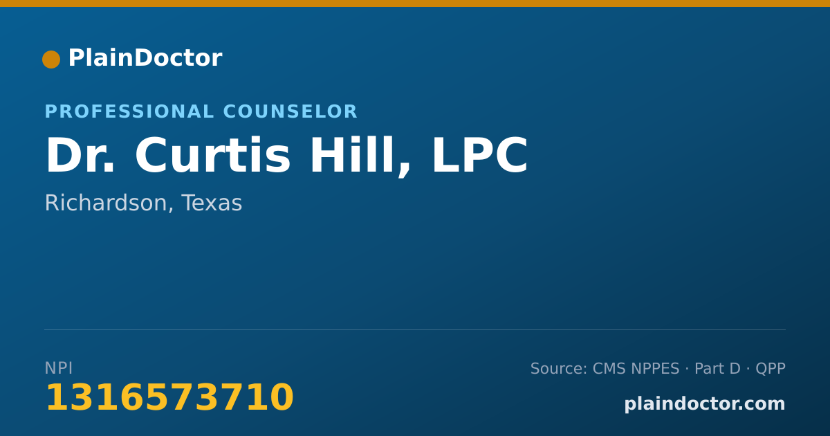 Shareable card for Curtis Hill, LPC - Professional Counselor, Richardson, TX