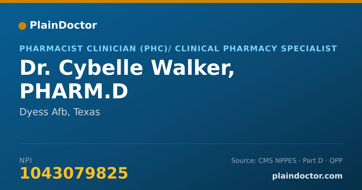 Shareable card for Cybelle Walker, PHARM.D - Military Health Care Provider, Dyess Afb, TX