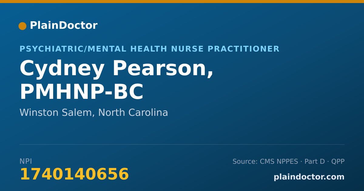 Shareable card for Cydney Pearson, PMHNP-BC - Psychiatric/Mental Health Nurse Practitioner, Winston Salem, NC