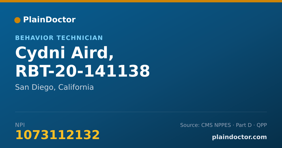 Shareable card for Cydni Aird, RBT-20-141138 - Behavior Technician, San Diego, CA
