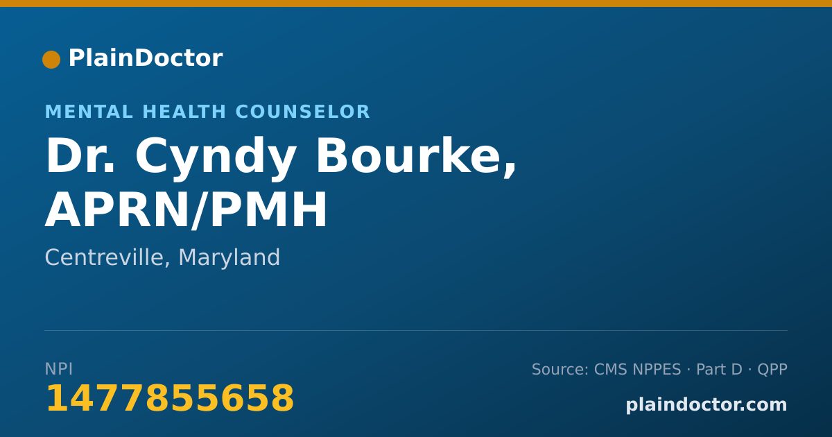 Shareable card for Cyndy Bourke, APRN/PMH - Mental Health Counselor, Centreville, MD