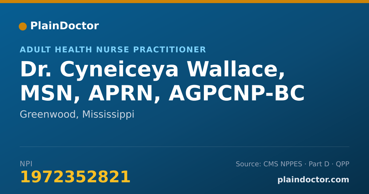Shareable card for Cyneiceya Wallace, MSN, APRN, AGPCNP-BC - Adult Health Nurse Practitioner, Greenwood, MS