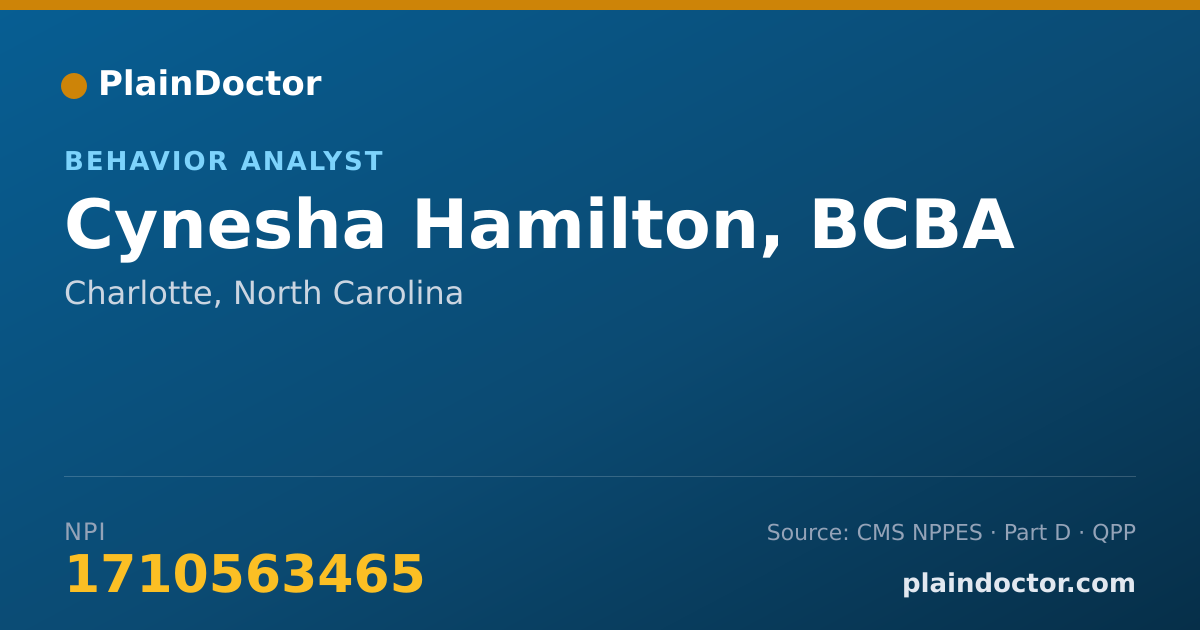 Shareable card for Cynesha Hamilton, BCBA - Behavior Analyst, Charlotte, NC