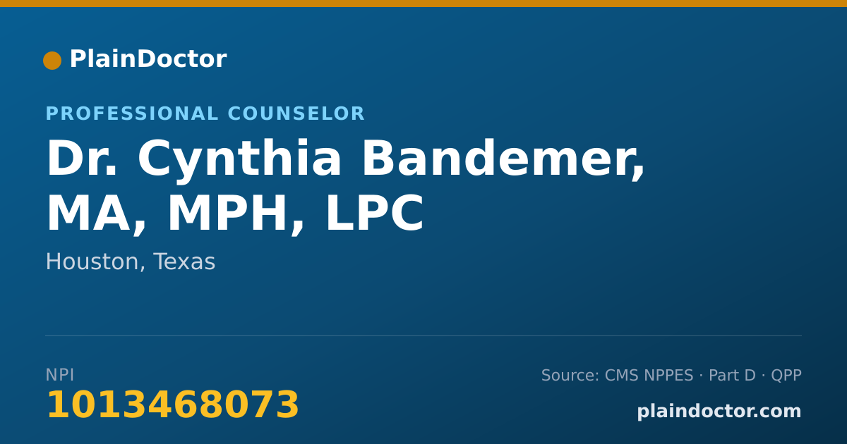 Shareable card for Cynthia Bandemer, MA, MPH, LPC - Professional Counselor, Houston, TX