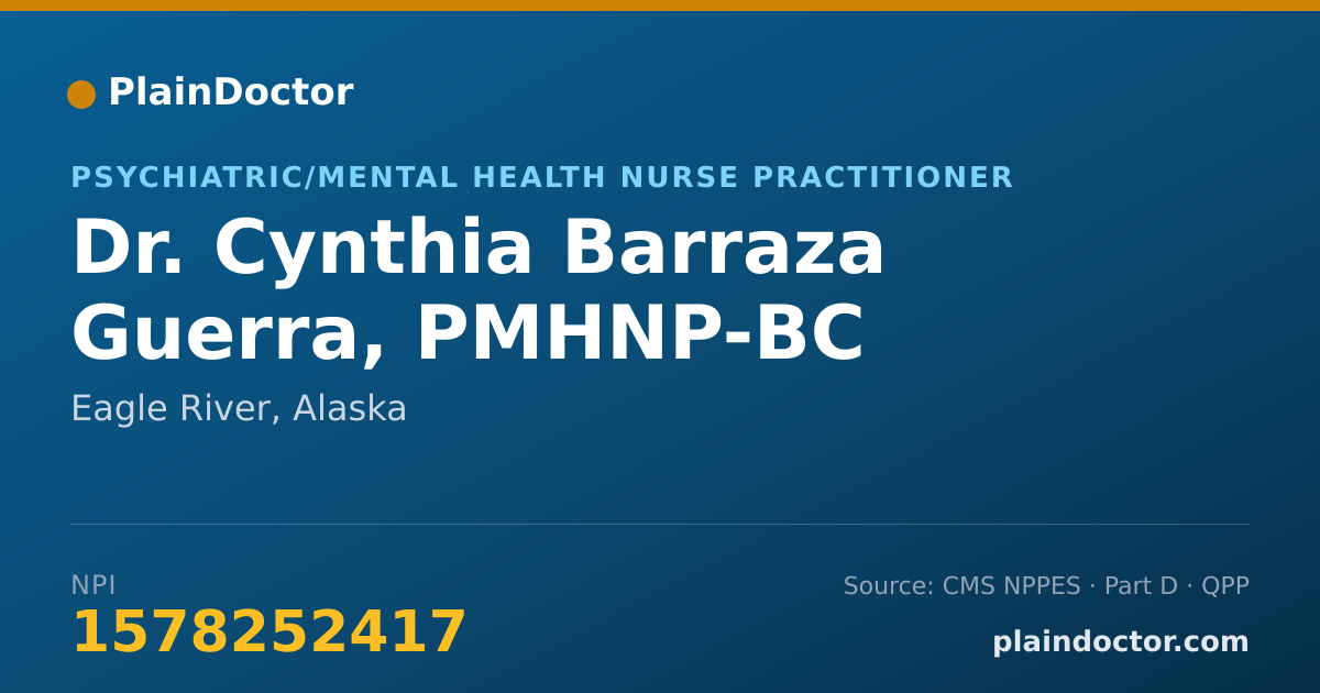 Shareable card for Cynthia Barraza Guerra, PMHNP-BC - Psychiatric/Mental Health Nurse Practitioner, Eagle River, AK