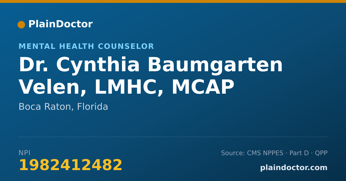 Shareable card for Cynthia Baumgarten Velen, LMHC, MCAP - Mental Health Counselor, Boca Raton, FL