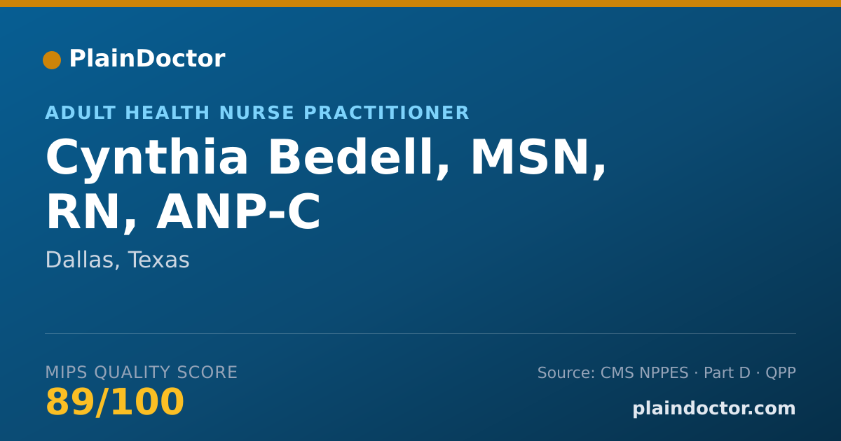 Shareable card for Cynthia Bedell, MSN, RN, ANP-C - Adult Health Nurse Practitioner, Dallas, TX