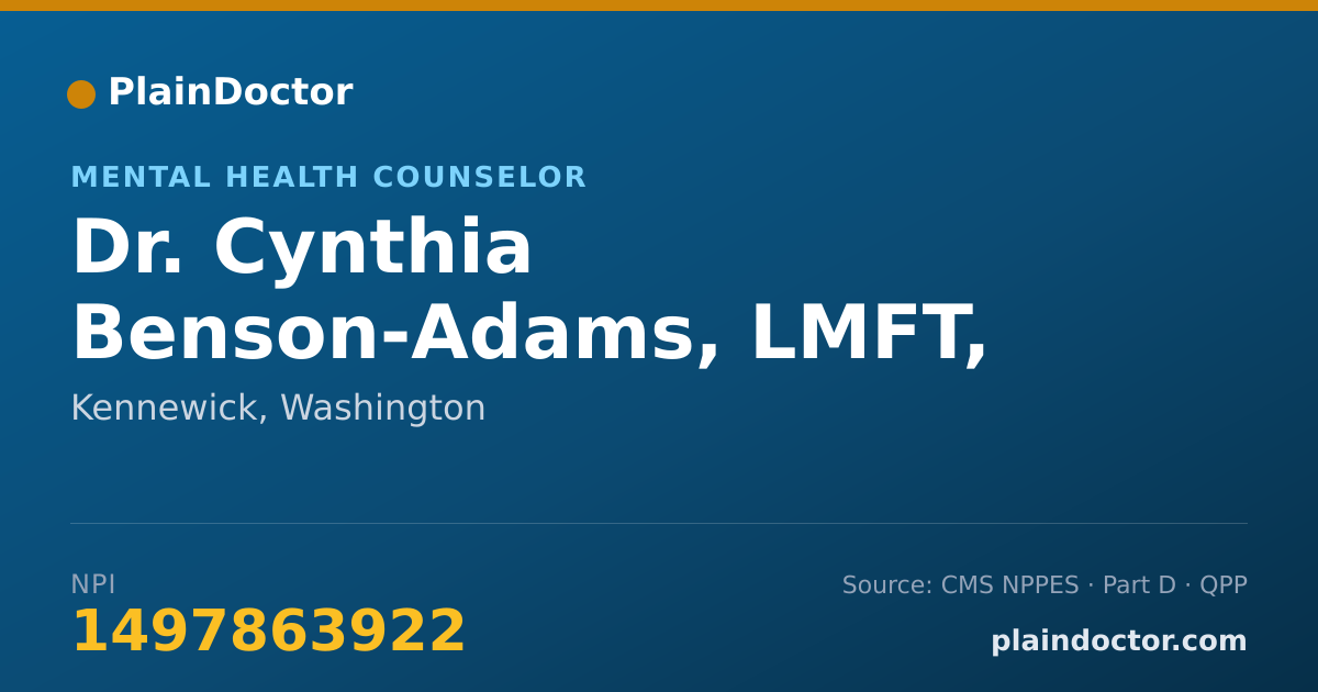 Shareable card for Cynthia Benson-Adams, LMFT, NCACII, BADA - Mental Health Counselor, Kennewick, WA