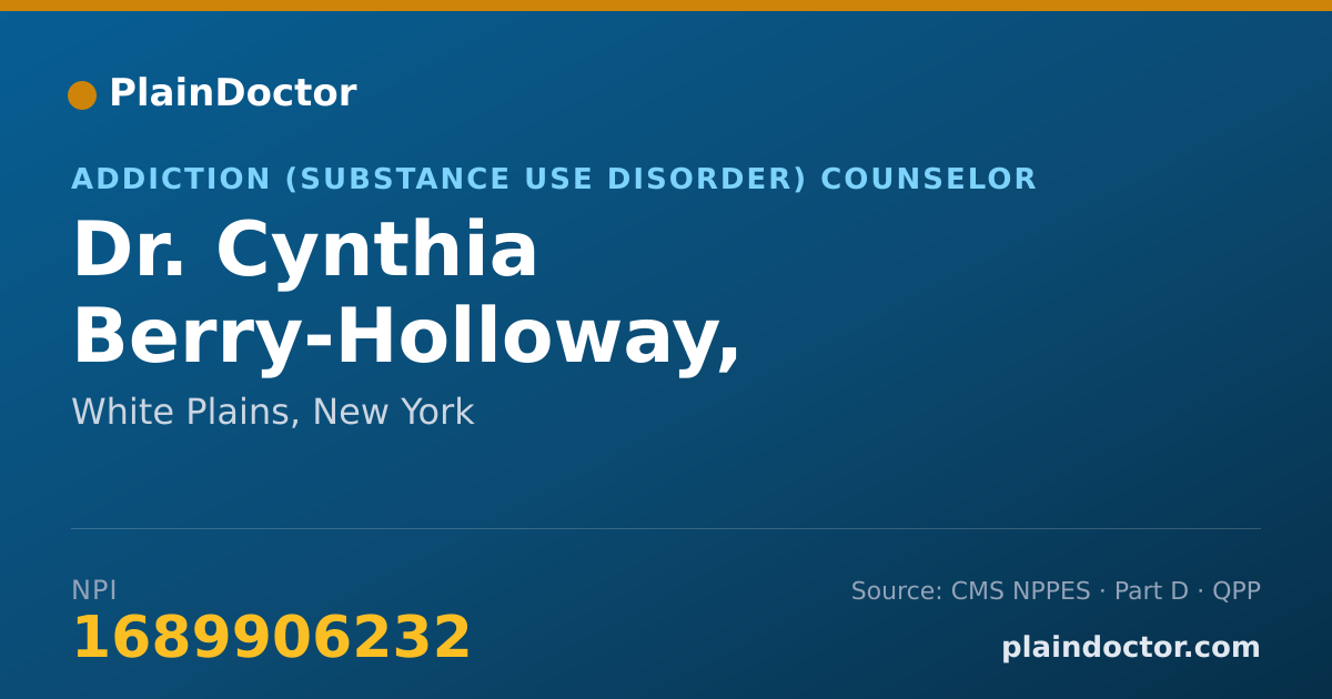Shareable card for Cynthia Berry-Holloway, LMSW-#016226-1 CASAC - Addiction (Substance Use Disorder) Counselor, White Plains, NY
