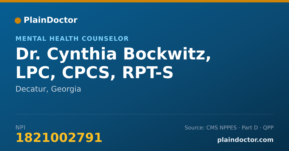Shareable card for Cynthia Bockwitz, LPC, CPCS, RPT-S - Mental Health Counselor, Decatur, GA