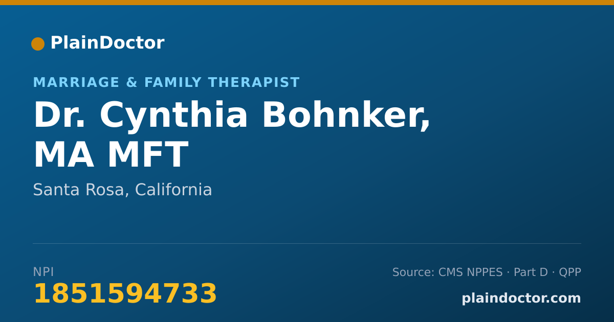 Shareable card for Cynthia Bohnker, MA MFT - Marriage & Family Therapist, Santa Rosa, CA