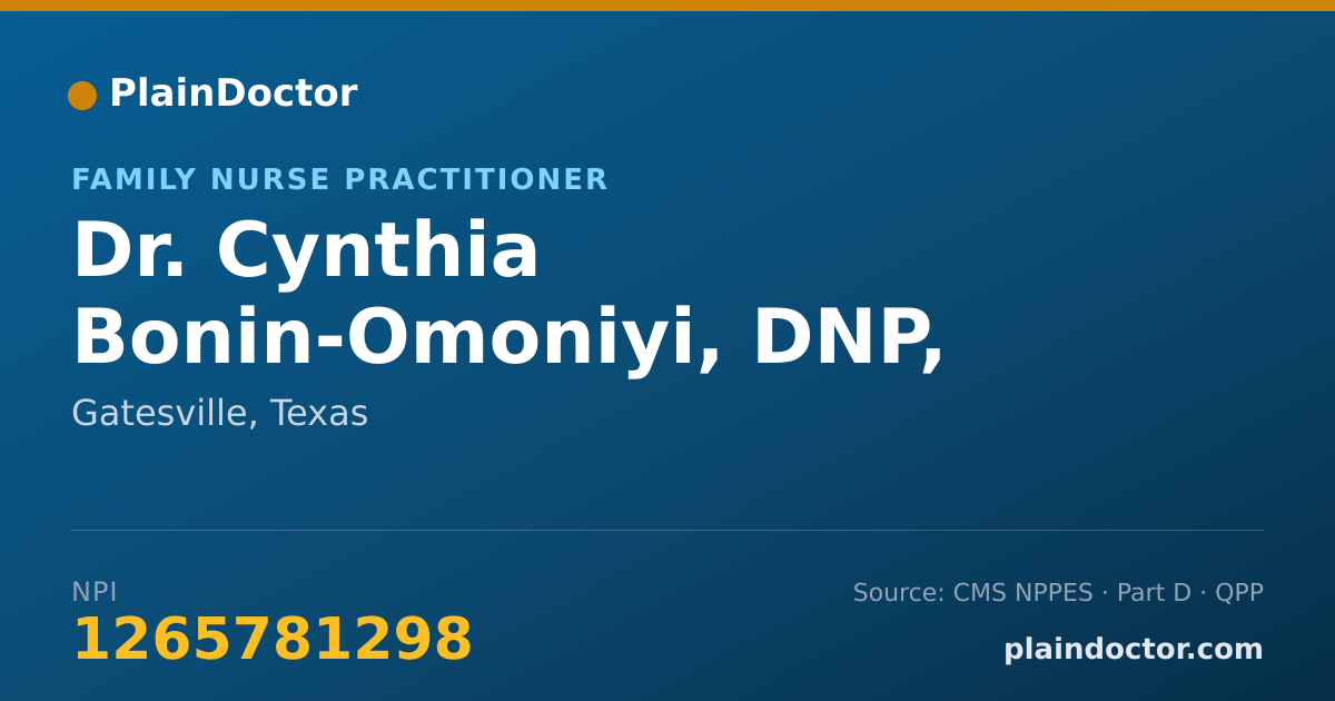 Shareable card for Cynthia Bonin-Omoniyi, DNP,  FNP-C, APRN - Family Nurse Practitioner, Gatesville, TX