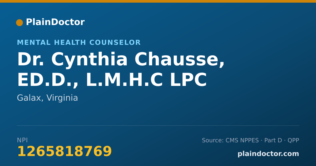 Shareable card for Cynthia Chausse, ED.D., L.M.H.C   LPC - Mental Health Counselor, Galax, VA
