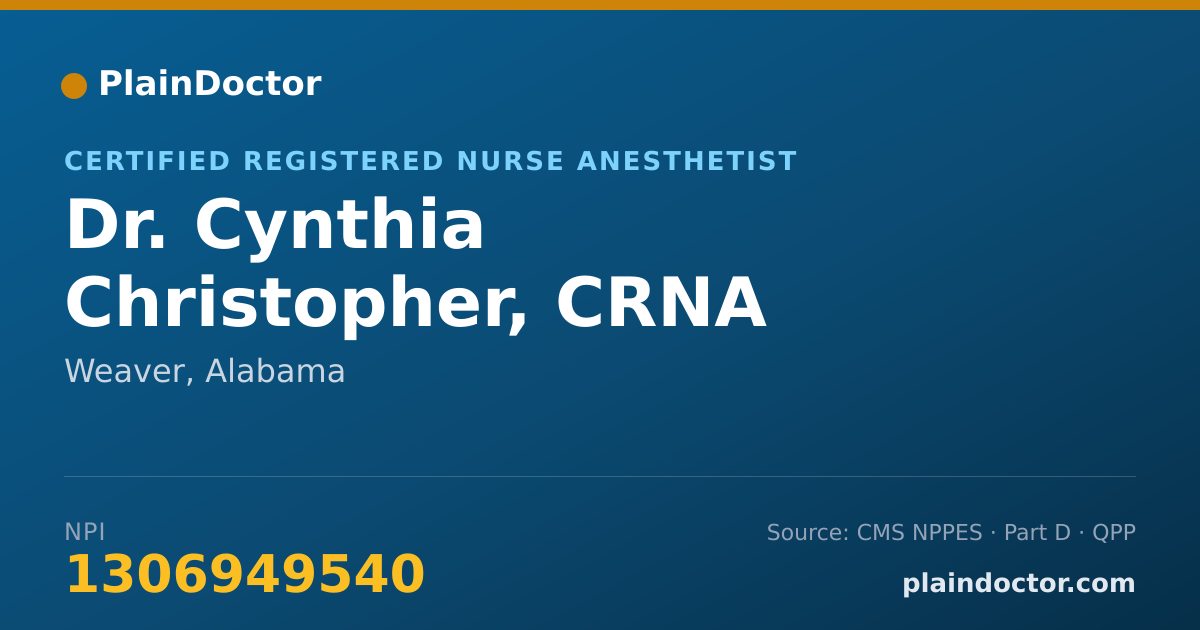 Shareable card for Cynthia Christopher, CRNA - Certified Registered Nurse Anesthetist, Weaver, AL