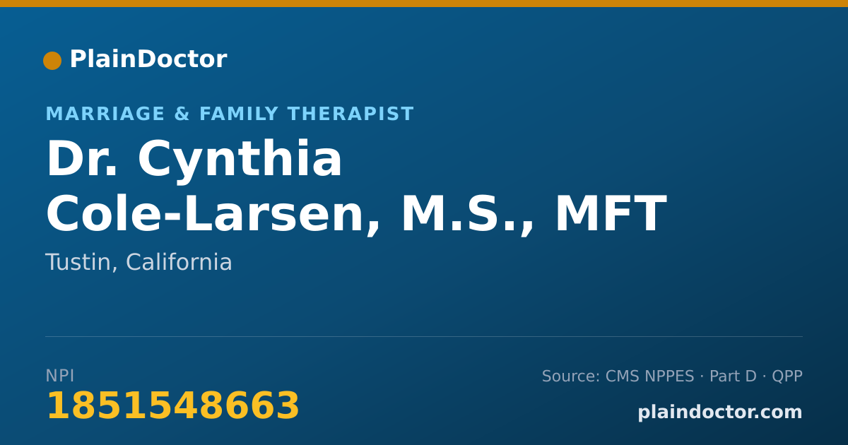 Shareable card for Cynthia Cole-Larsen, M.S., MFT - Marriage & Family Therapist, Tustin, CA