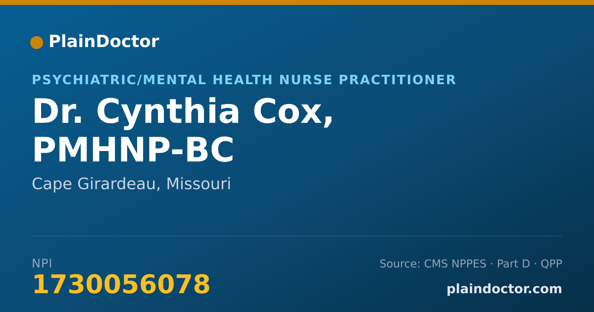 Shareable card for Cynthia Cox, PMHNP-BC - Psychiatric/Mental Health Nurse Practitioner, Cape Girardeau, MO