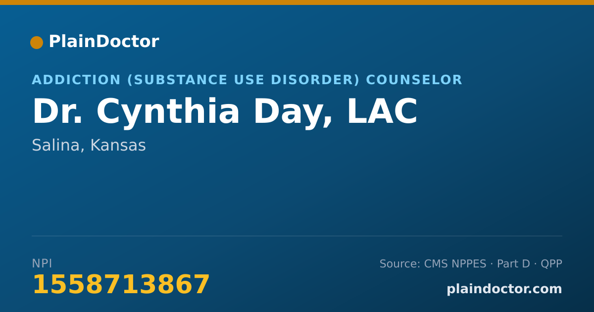 Shareable card for Cynthia Day, LAC - Addiction (Substance Use Disorder) Counselor, Salina, KS