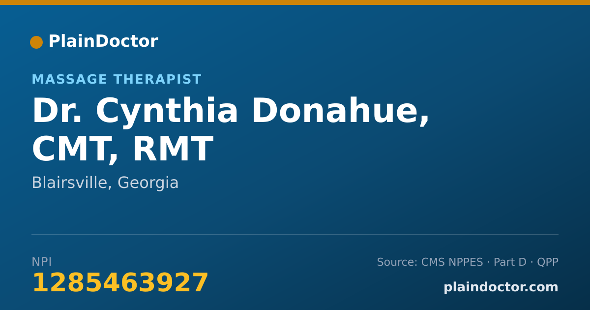 Shareable card for Cynthia Donahue, CMT, RMT - Massage Therapist, Blairsville, GA