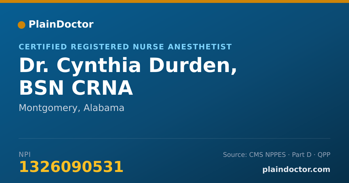 Shareable card for Cynthia Durden, BSN CRNA - Certified Registered Nurse Anesthetist, Montgomery, AL