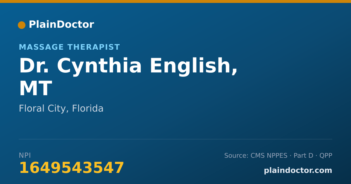 Shareable card for Cynthia English, MT - Massage Therapist, Floral City, FL