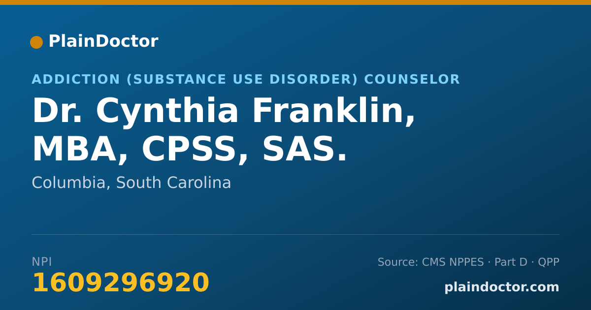 Shareable card for Cynthia Franklin, MBA, CPSS, SAS. - Addiction (Substance Use Disorder) Counselor, Columbia, SC
