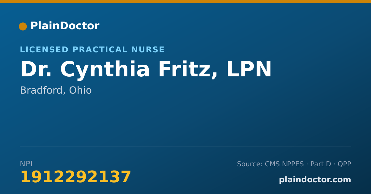 Shareable card for Cynthia Fritz, LPN - Licensed Practical Nurse, Bradford, OH