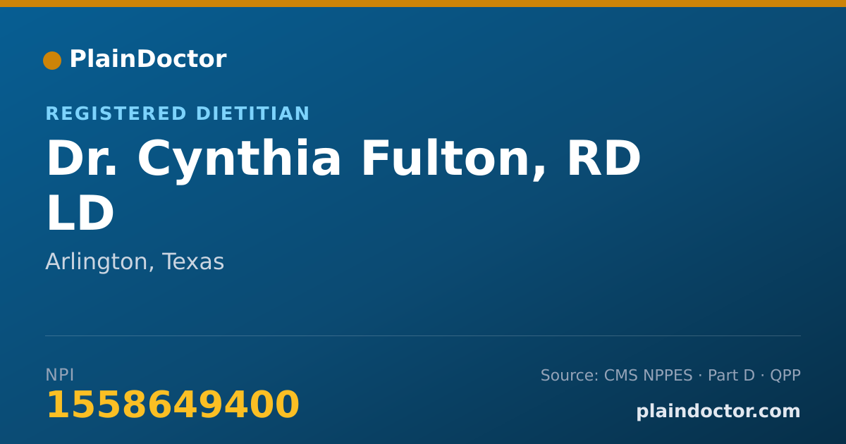 Shareable card for Cynthia Fulton, RD LD - Registered Dietitian, Arlington, TX