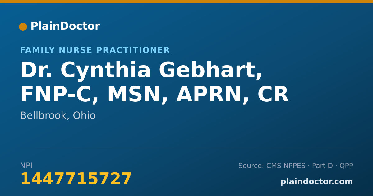 Shareable card for Cynthia Gebhart, FNP-C, MSN, APRN, CR - Family Nurse Practitioner, Bellbrook, OH