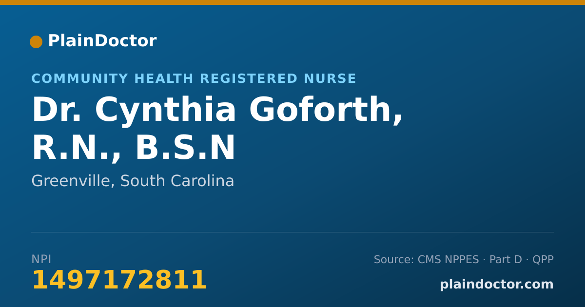 Shareable card for Cynthia Goforth, R.N., B.S.N - Community Health Registered Nurse, Greenville, SC