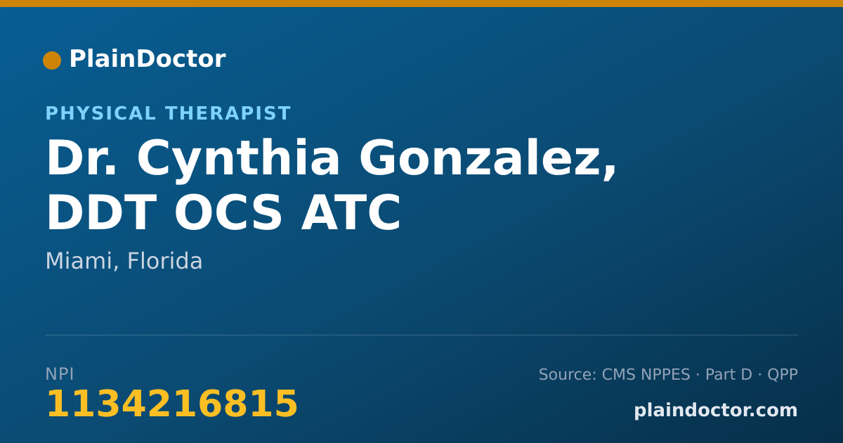 Shareable card for Cynthia Gonzalez, DDT OCS ATC - Physical Therapist, Miami, FL