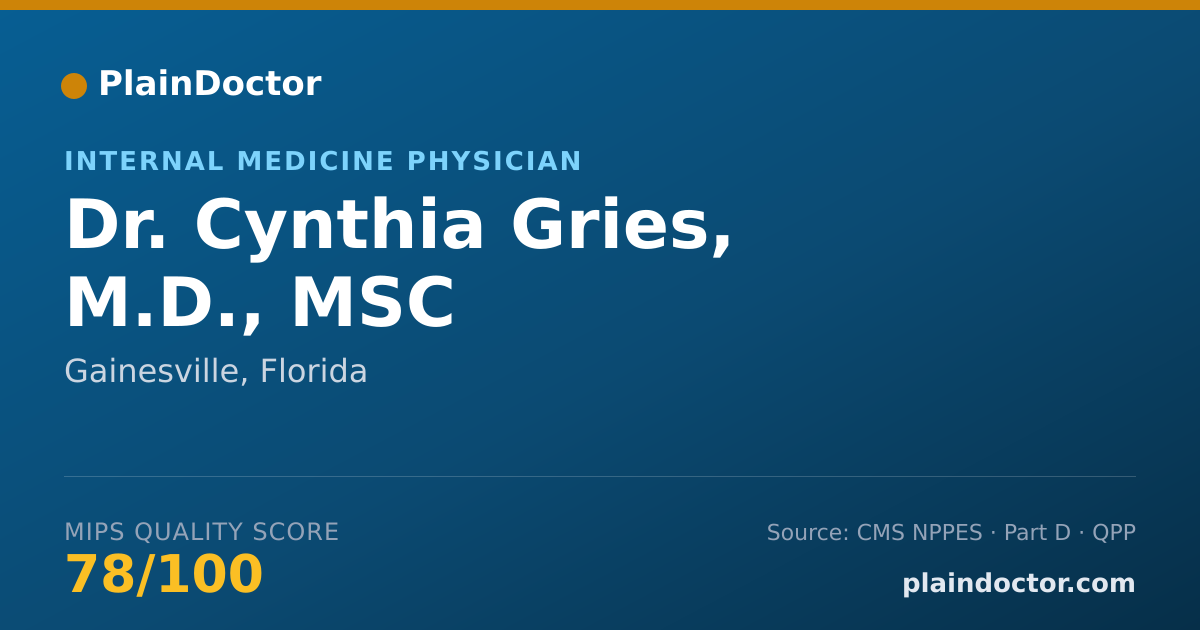 Shareable card for Cynthia Gries, M.D., MSC - Internal Medicine Physician, Gainesville, FL