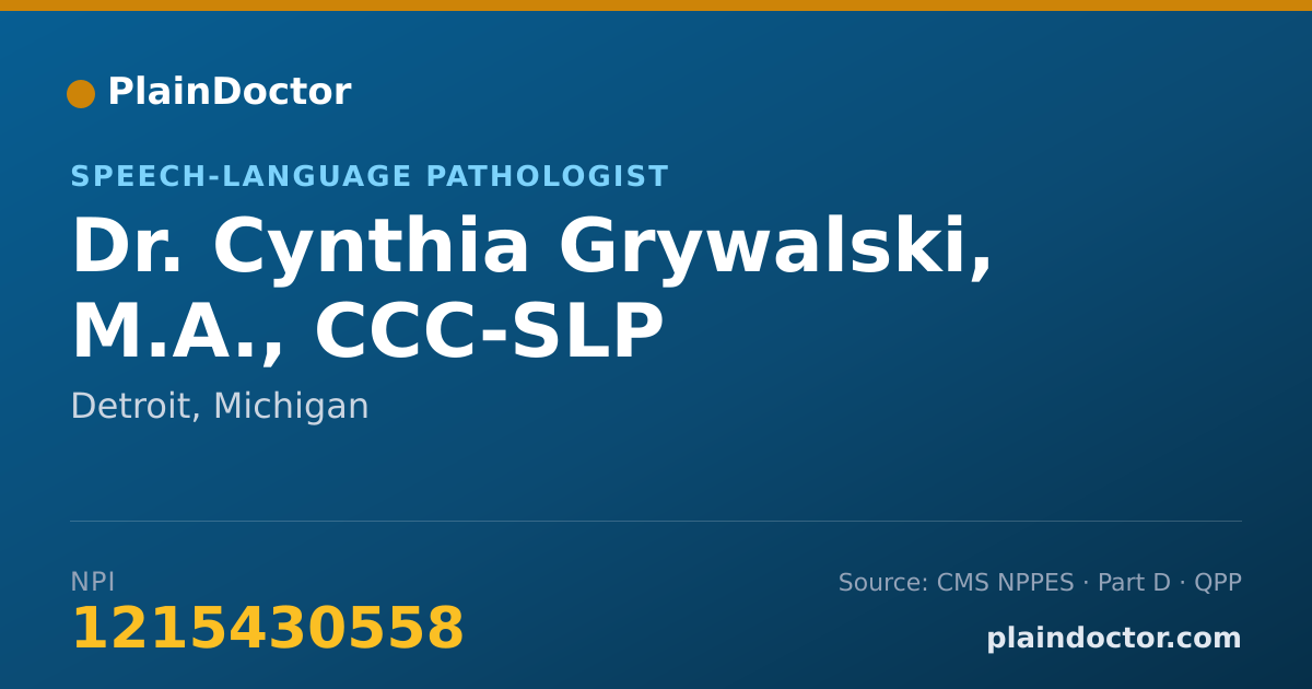 Shareable card for Cynthia Grywalski, M.A., CCC-SLP - Speech-Language Pathologist, Detroit, MI