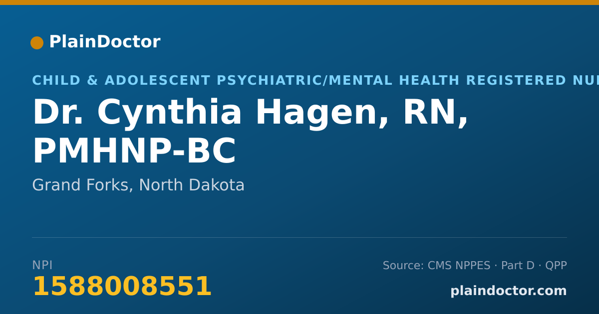 Shareable card for Cynthia Hagen, RN, PMHNP-BC - Child & Adolescent Psychiatric/Mental Health Registered Nurse, Grand Forks, ND
