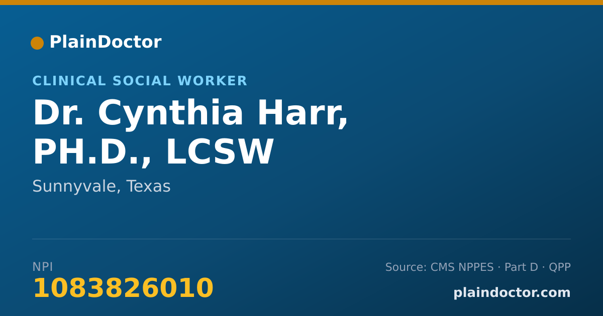 Shareable card for Cynthia Harr, PH.D., LCSW - Clinical Social Worker, Sunnyvale, TX
