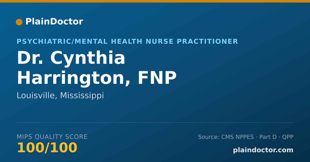 Shareable card for Cynthia Harrington, FNP - Psychiatric/Mental Health Nurse Practitioner, Louisville, MS