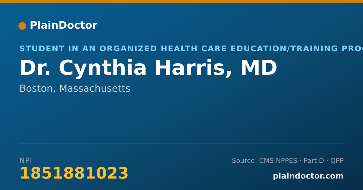 Shareable card for Cynthia Harris, MD - Student in an Organized Health Care Education/Training Program, Boston, MA