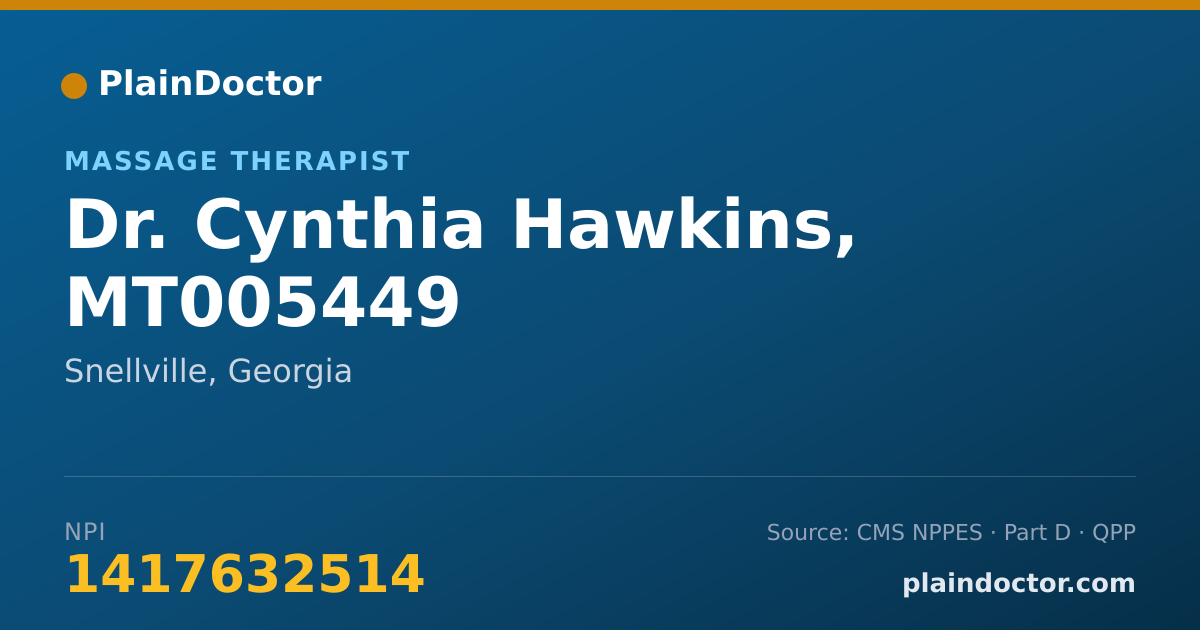 Shareable card for Cynthia Hawkins, MT005449 - Massage Therapist, Snellville, GA