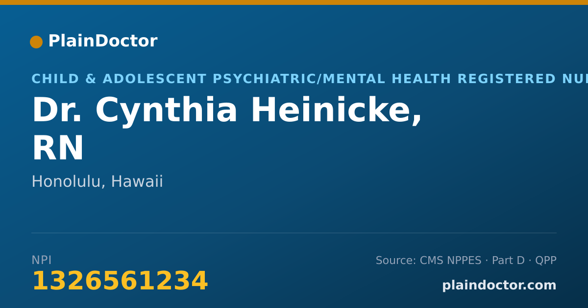 Shareable card for Cynthia Heinicke, RN - Child & Adolescent Psychiatric/Mental Health Registered Nurse, Honolulu, HI