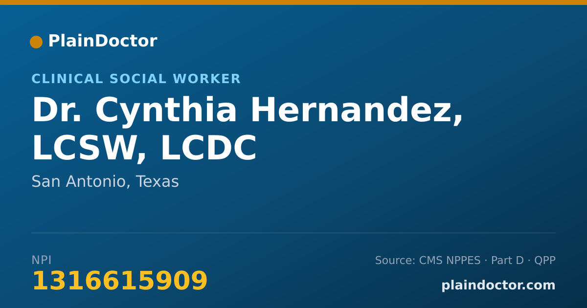 Shareable card for Cynthia Hernandez, LCSW, LCDC - Clinical Social Worker, San Antonio, TX
