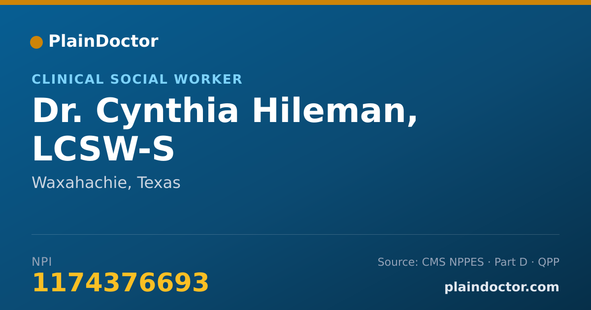 Shareable card for Cynthia Hileman, LCSW-S - Clinical Social Worker, Waxahachie, TX