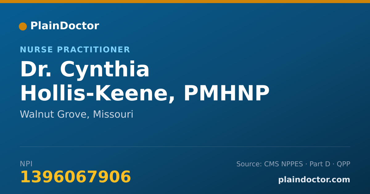 Shareable card for Cynthia Hollis-Keene, PMHNP - Nurse Practitioner, Walnut Grove, MO