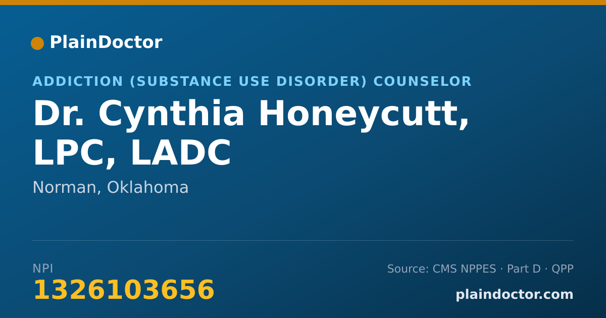 Shareable card for Cynthia Honeycutt, LPC, LADC - Addiction (Substance Use Disorder) Counselor, Norman, OK