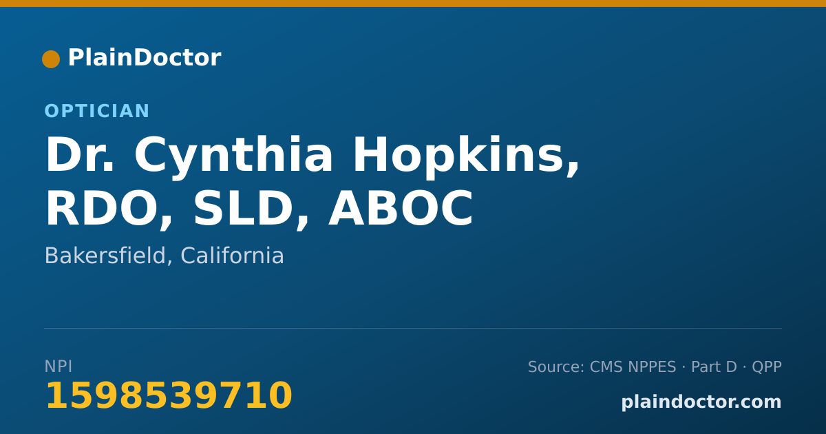 Shareable card for Cynthia Hopkins, RDO, SLD, ABOC - Optician, Bakersfield, CA