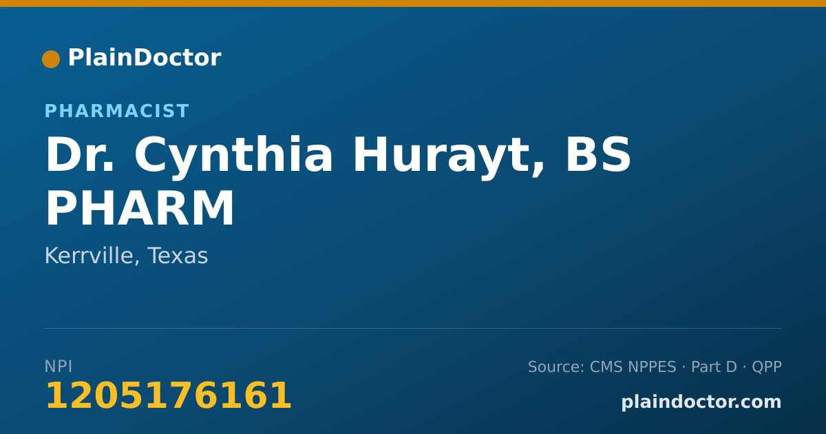 Shareable card for Cynthia Hurayt, BS PHARM - Pharmacist, Kerrville, TX