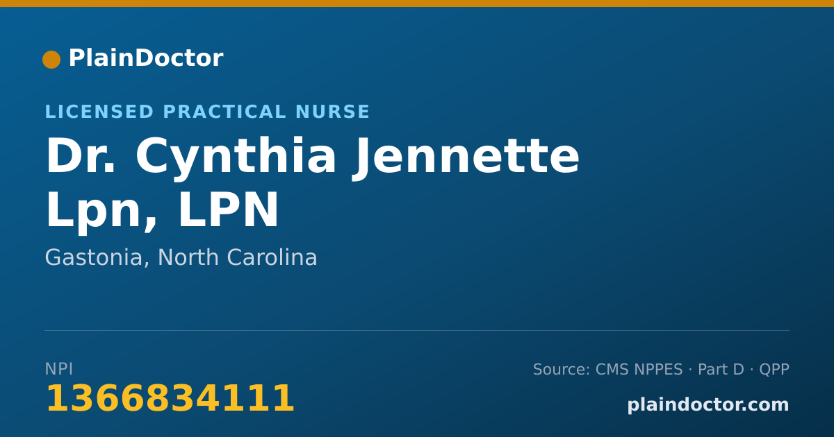 Shareable card for Cynthia Jennette Lpn, LPN - Licensed Practical Nurse, Gastonia, NC