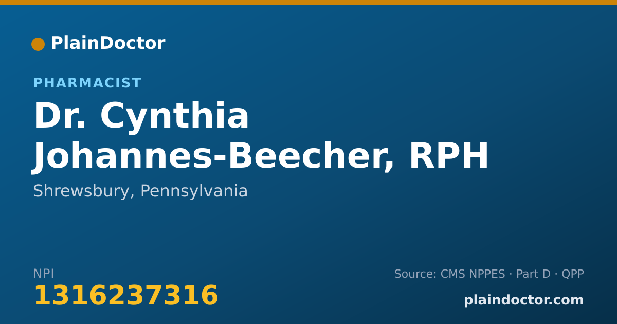 Shareable card for Cynthia Johannes-Beecher, RPH - Pharmacist, Shrewsbury, PA