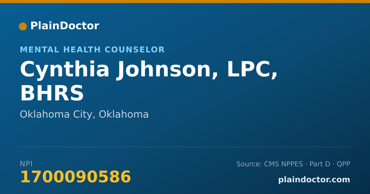 Shareable card for Cynthia Johnson, LPC,  BHRS - Mental Health Counselor, Oklahoma City, OK