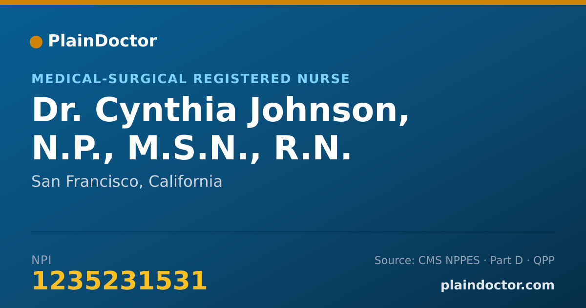 Shareable card for Cynthia Johnson, N.P., M.S.N., R.N. - Medical-Surgical Registered Nurse, San Francisco, CA